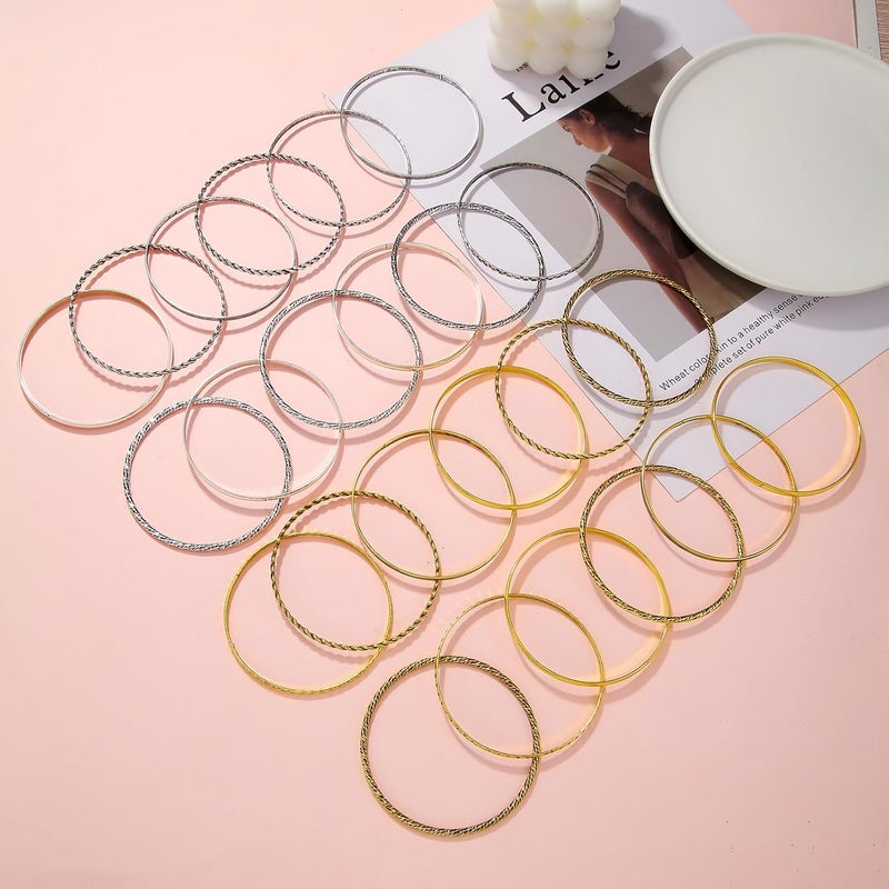 RINTOLER Store 16Pcs Gold Bangle Bracelets for Women - Multi Layer Stackable Textured Bracelets Boho Jewelrys Set. - Image 4